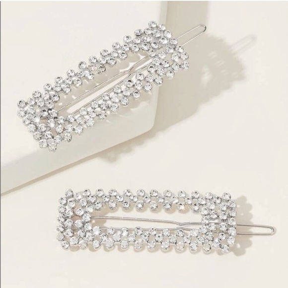 Anthropologie Accessories - Ornate Crystal Silver Hair Clips